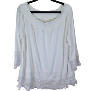 Chicos Women White Blouse Sz Medium 12 (2) Bohemian Beach Feminine Hippie‎ Tunic